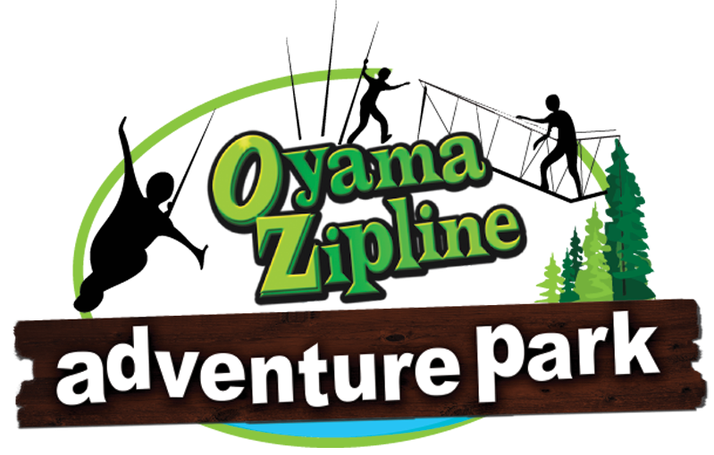 Logo of Oyama Zipline Adventure Park with silhouettes and trees.